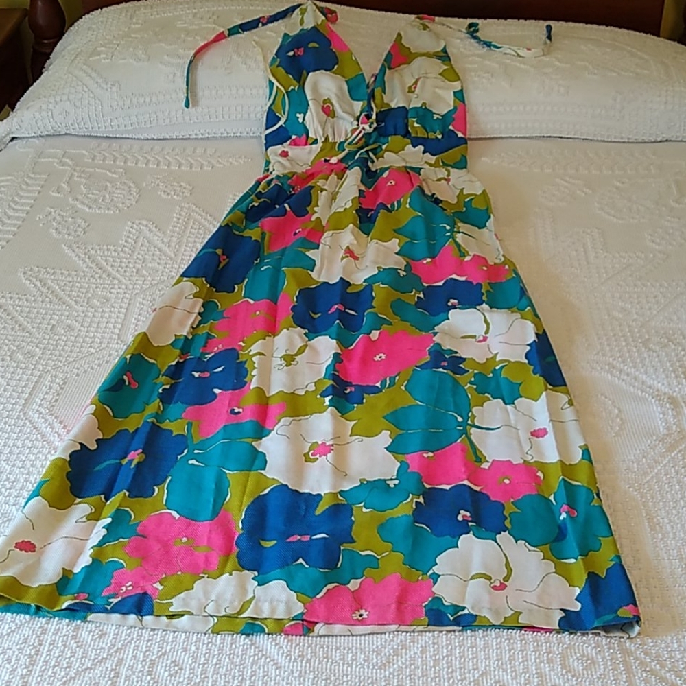 Floral Cotton retro halter maxi dress 60s